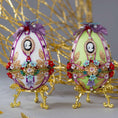 Load image into Gallery viewer, Collection of bright push pin vintage inspired Easter Egg handmade ornaments with gold cameo, ribbons, flowers, and beads - Whim5seasons.