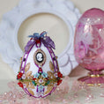 Load image into Gallery viewer, Complete Kit to make Easter Egg Beaded Ornament embellished with flowers, leaves, gold floral trim, cameo, and crystal beads. DIY. (White).