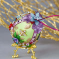 Load image into Gallery viewer, Anna Handmade Easter Egg Beaded Ornament embellished with flowers, leaves, gold floral , and beads - Top flower. (Lime).