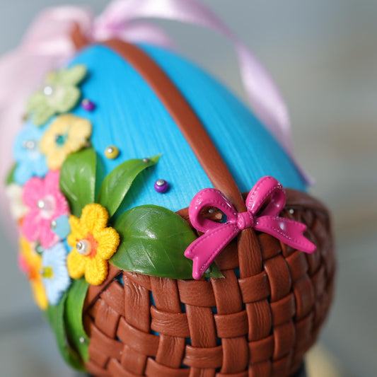 Decorative Easter eggs and chicks with flowers on a pink background. (Light Yellow)