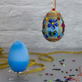 Load image into Gallery viewer, Complete Kit to make Easter Egg Beaded Ornament embellished with flowers, leaves, gold floral trim, and crystal beads. DIY. (Sky Blue).