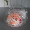 Load image into Gallery viewer, Christmas or Easter Beaded Ornament Ball embellished with flowers, trim, and beads. Handmade. Packaging. (Coral).