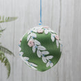 Load image into Gallery viewer, Christmas or Easter Beaded Ornament Ball embellished with flowers, trim, and beads. Handmade. (Olive).