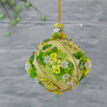 Load image into Gallery viewer, Christmas or Easter Beaded Satin Ornament Ball embellished with acrylic flowers, leaves, and crystal beads. Handmade. (Light Yellow).