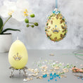 Load image into Gallery viewer, Complete Kit to make Easter Egg Beaded Ornament embellished with flowers, leaves, gold floral trim, cameo, and crystal beads. DIY. (Light Yellow).