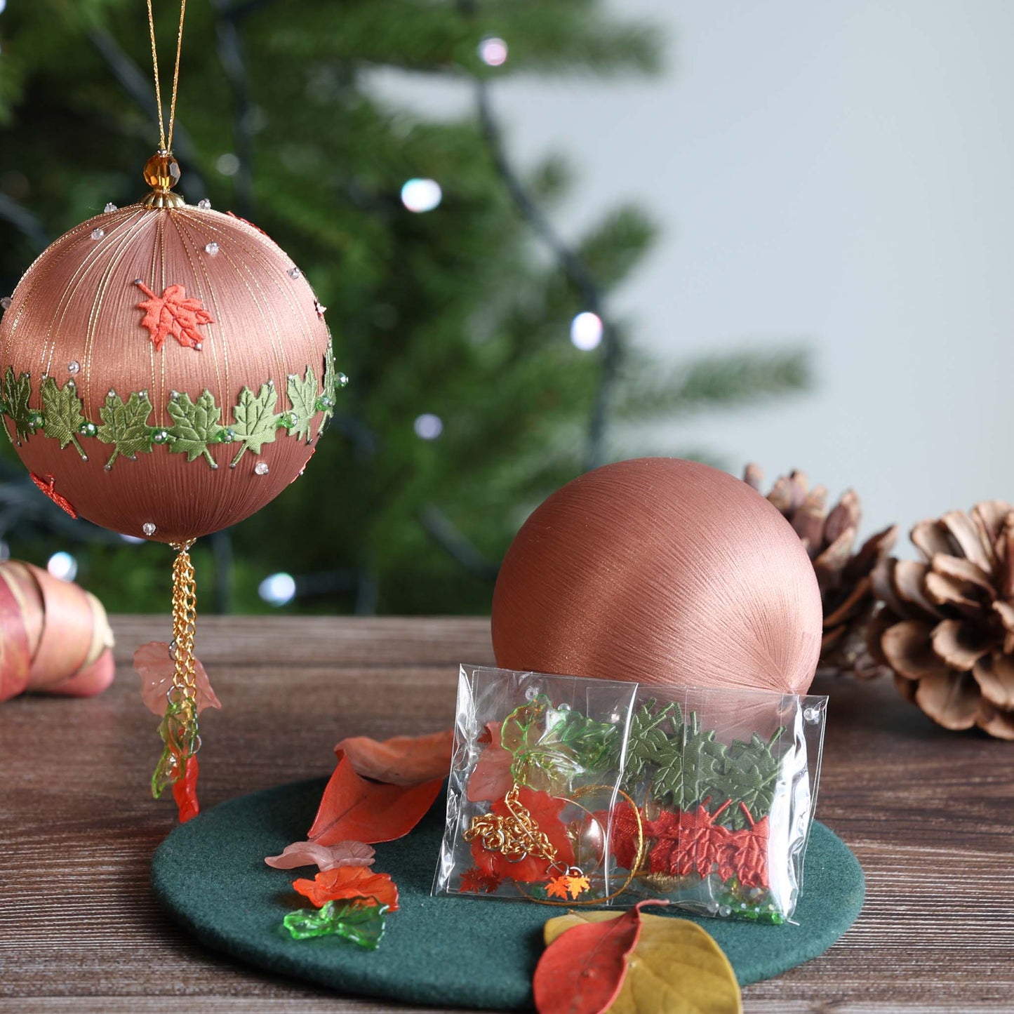 Decorative Christmas ornament with autumn leaves. (RosyBrown)