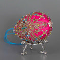 Load image into Gallery viewer, Bottom detail of a handmade Easter Beaded Ornament from Whim5seasons - carefully crafted using high quality seed beads, perals, and rose gold trim. (Deep Pink)