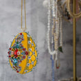 Load image into Gallery viewer, Handcrafted Easter or Christmas Beaded Ornament embellished with crystals, beads, and metallic trim . Side. (Dark Orange)