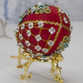 Load image into Gallery viewer, Easter or Christmas Beaded Ornament embellished with crystals, beads, and metallic trim . Bottom detail. (Dark Red).