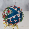 Load image into Gallery viewer, Easter or Christmas Beaded Ornament embellished with crystals, beads, and metallic trim . Top detail. (Dark Slate Blue).