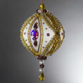 Load image into Gallery viewer, Christmas Beaded Ornament Ball embellished with glass rhinestones, gold braided trim, and crystal beads. DIY. (White).