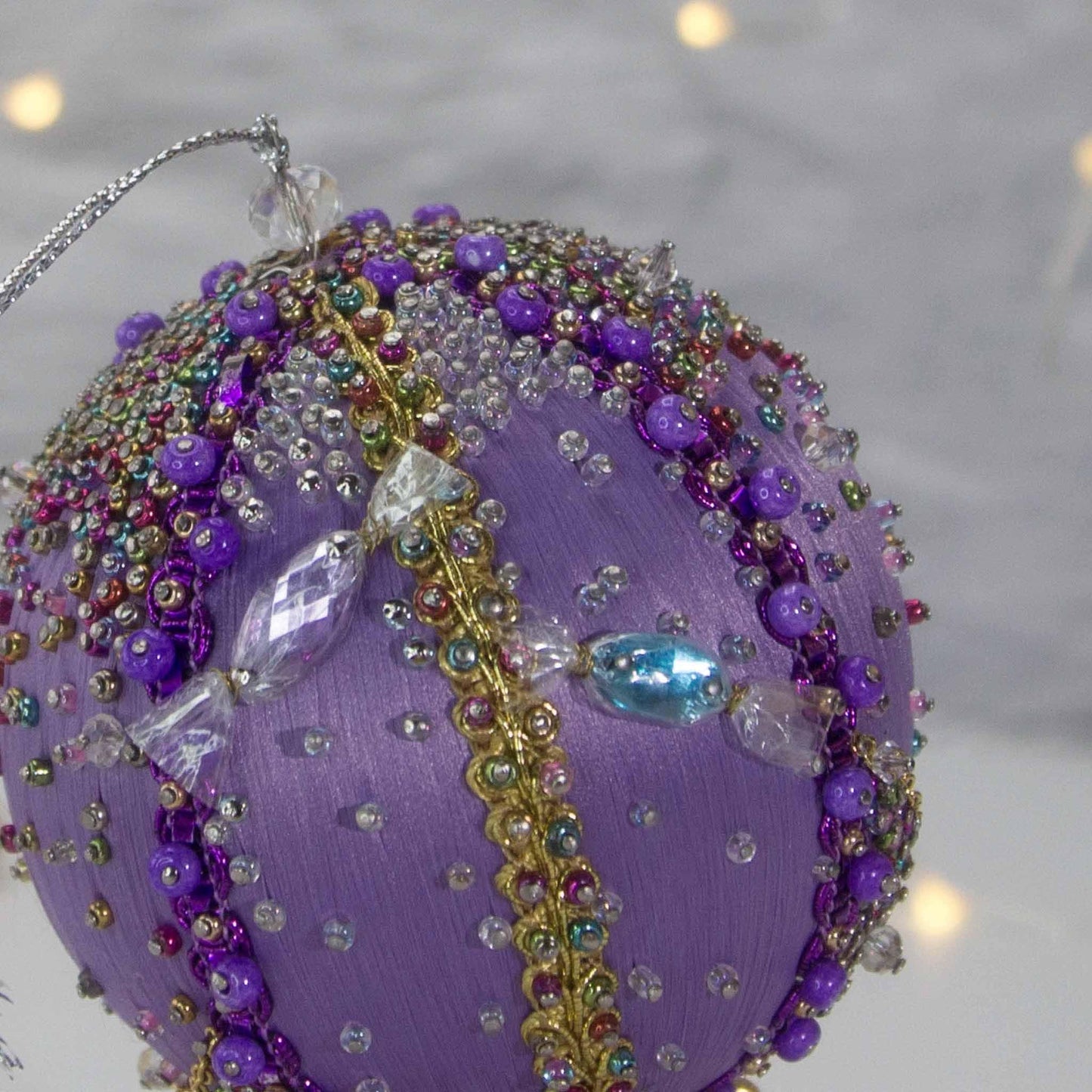 Beaded Sequin Christmas Ornament Candy by Whim5seasons - cute candy charms, gold accents. (Medium Purple)