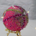 Load image into Gallery viewer, Beaded Sequin Christmas Satin Ornament Push Pin Kit DIY Vintage Candy pink top detail. (Deep Pink)