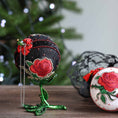 Load image into Gallery viewer, Decorative Christmas ornament with red roses and green leaves on a wooden surface.(Black)