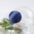 Load image into Gallery viewer, DIY ornament kit in a clear plastic container with a satin ball, and push pin kit materials in a small clear bag on a white background with holiday greenery. (Navy)