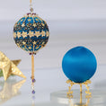 Load image into Gallery viewer, Christmas Push Pin Ornament Kit in a dark teal color from Whim5seasons -New Year Star - features a satin foam ball, gold rhinestone chains, and star sequins set against a light background. (Dark Slate Blue)