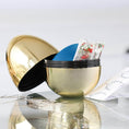 Load image into Gallery viewer, Easter Egg Ornament Push Pin Kit Sonata comes in a gold storage container with premium blue satin core and a bag of materials including red rhinestones, pearls, and green beads. (Dark Slate Blue)