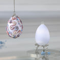 Load image into Gallery viewer, Easter Egg Push Pin Ornament Kit features two luxurious white satin eggs: one is a complete ornament, and the other is a simple satin egg on a silver stand by Whim5seasons.