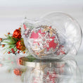 Load image into Gallery viewer, Decorative Christmas red satin ornament with a snowflake design inside a plastic round container, surrounded by festive elements on a light background. (Red)