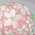 Load image into Gallery viewer, Close-up of a decorative pink push pin satin ball showing small beads pinned with dressmaker pins by Whim5seasons.