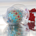 Load image into Gallery viewer, Christmas handmade push pin ornament in a handy clear round container for storage on a light gray background with a red decoration.(LightSeaGreen)