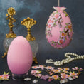 Load image into Gallery viewer, Beaded Easter Egg Satin Ornament DIY Kit by Whim5seasons - white satin core with pink plum bloom and silver cording. (Light Pink)