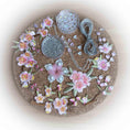 Load image into Gallery viewer, Silent Glamour Satin Easter Egg Kit includes: embroidered plum blossom patches, silver beads, metallic cord, and other embellishments.