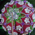 Load image into Gallery viewer, Decorative red handmade ornament with flowers, beads on a blurred green background DIY. (Dark Red).