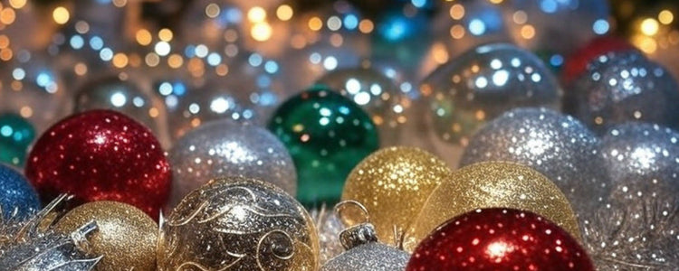 Colorful Christmas Ornaments with a blurry background