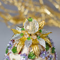 Load image into Gallery viewer, Close-up of a large crystal bead on top of the Easter Egg Satin Push Pin Ornament Abakashi(, handmade. (Old Lace).
