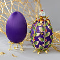 Load image into Gallery viewer, Complete Kit to make Purple Easter Egg Push Pin Ornament embellished with flowers, leaves, gold floral trim, and crystal beads. DIY. (Indigo).

