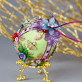 Load image into Gallery viewer, Anna Handmade Easter Egg Beaded Ornament embellished with flowers, leaves, gold floral , and beads - Top flower. (Lime).
