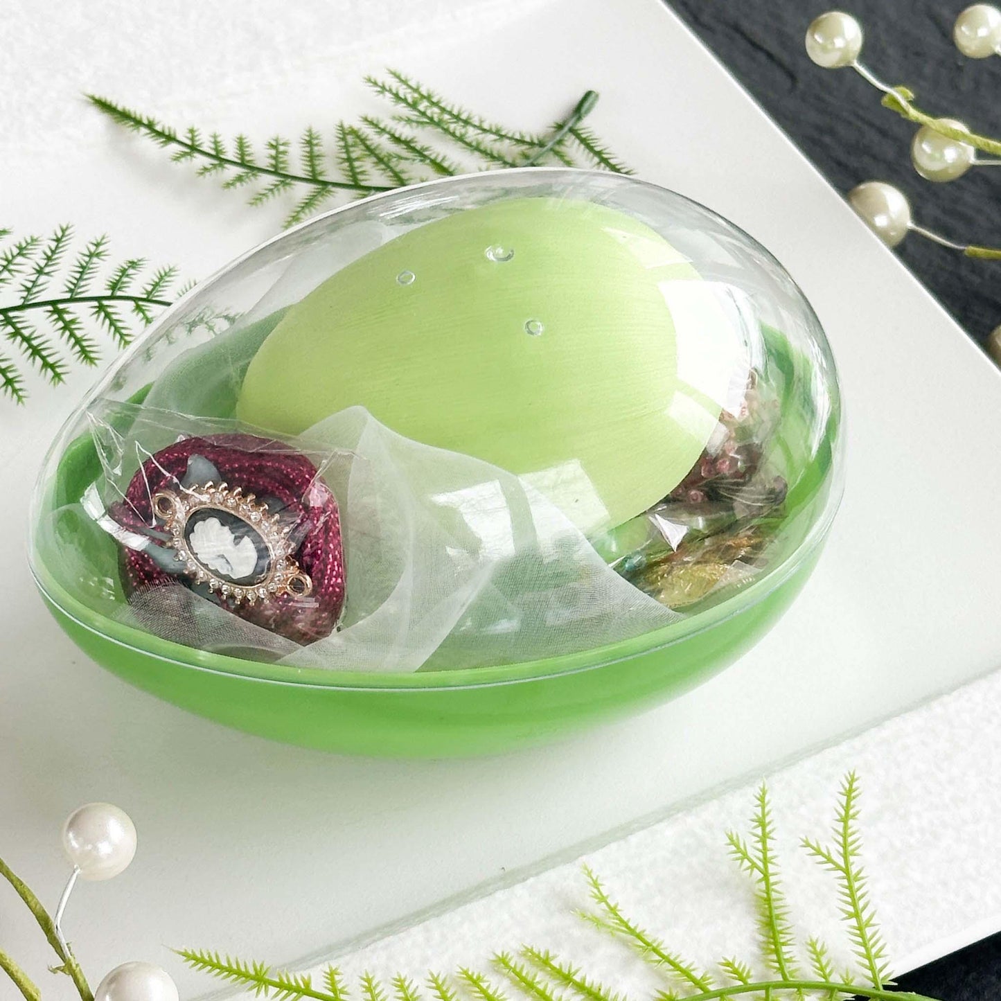 Anna Easter Egg Beaded Ornament Kit in an egg-shaped container. (Lime).