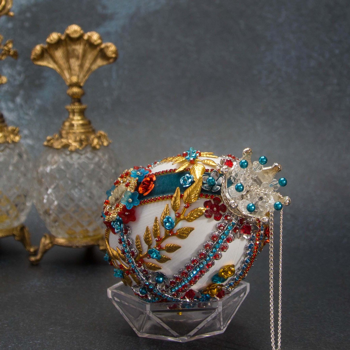 Cadet_Ornament_top_detail  Push Pin Satin Faberge