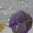Load image into Gallery viewer, A close-up of the top of Handmade Christmas Ornament Candy by Whim5seasons - thousand of Miyuki seed beads, top crystal bead. (Medium Purple) 
