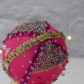 Load image into Gallery viewer, Beaded Sequin Christmas Satin Ornament Push Pin Kit DIY Vintage Candy pink bottom detail
