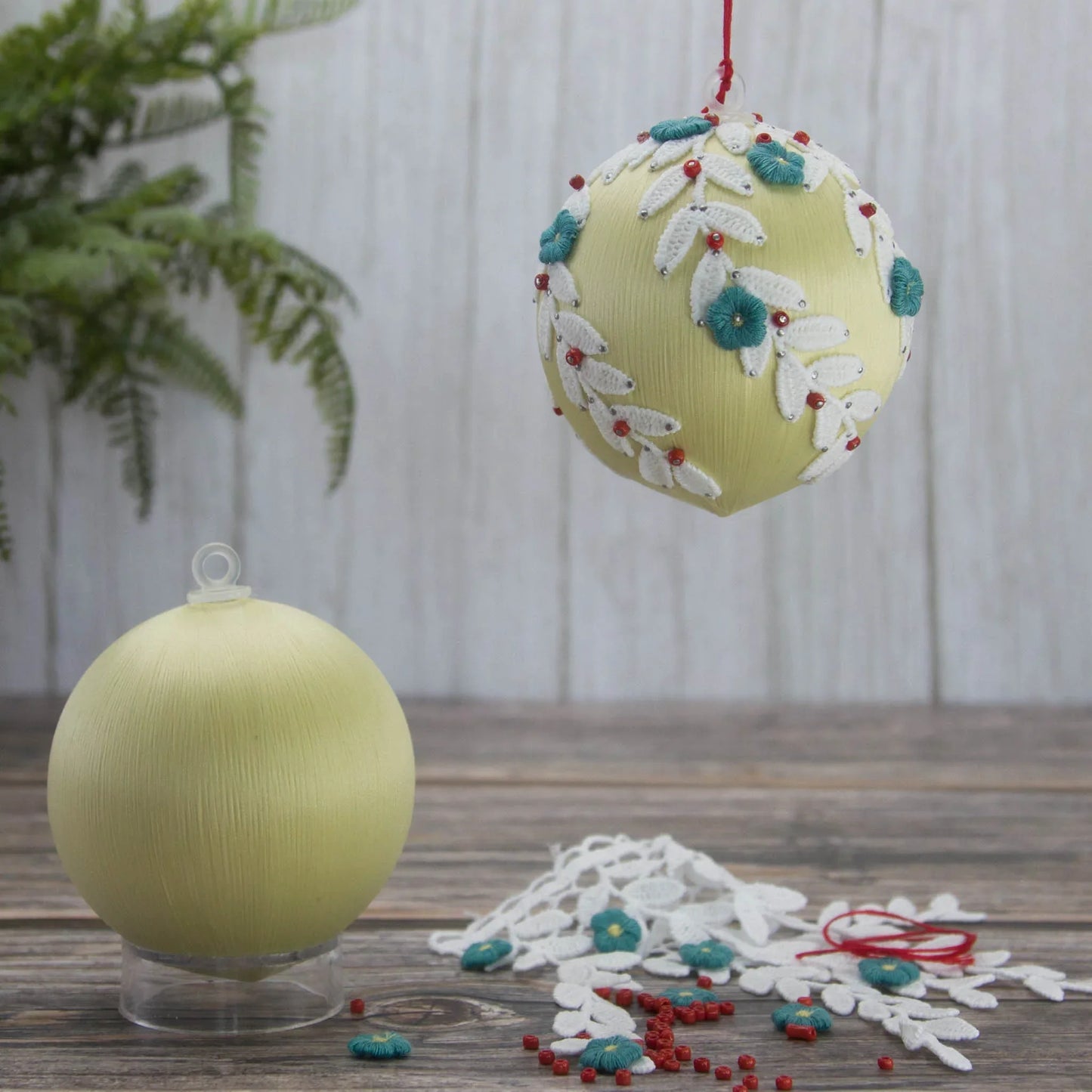 Christmas or Easter Beaded Ornament Ball Kit Project, DIY using pins and embelishments. (Khaki).