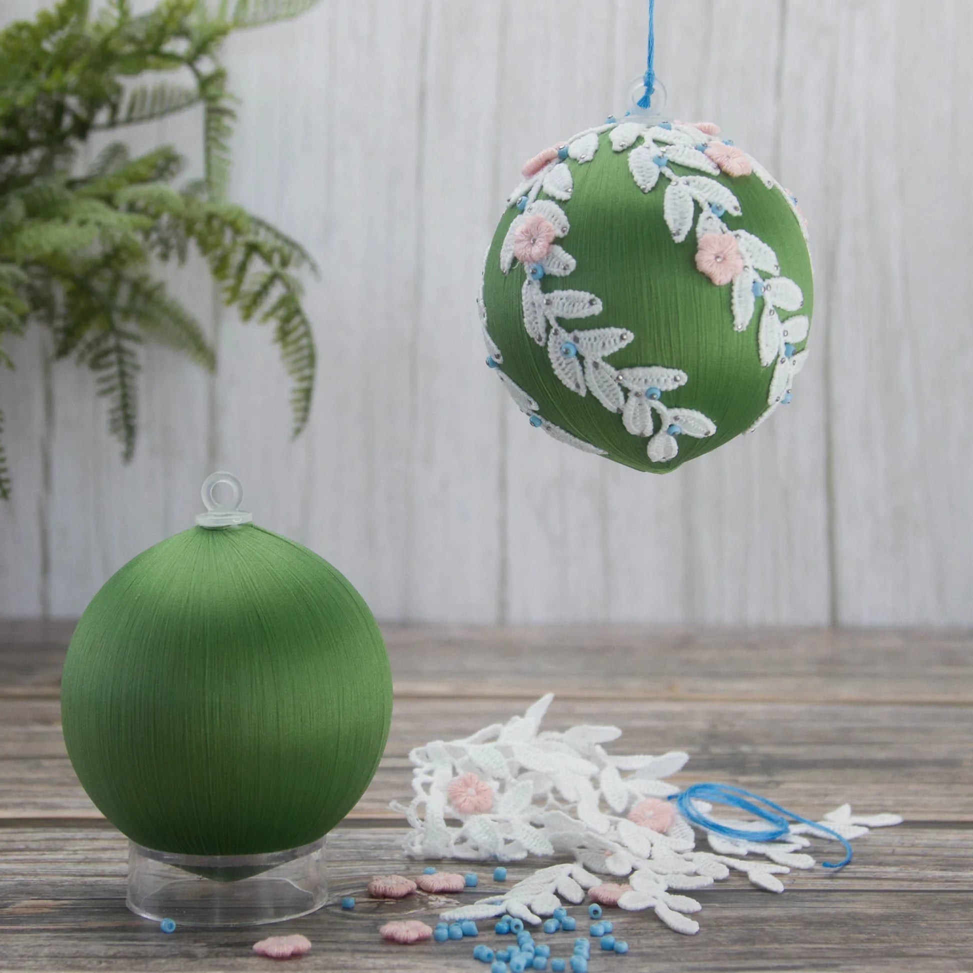 Christmas or Easter Beaded Ornament Ball Kit Project, DIY using pins and embelishments. (Olive).