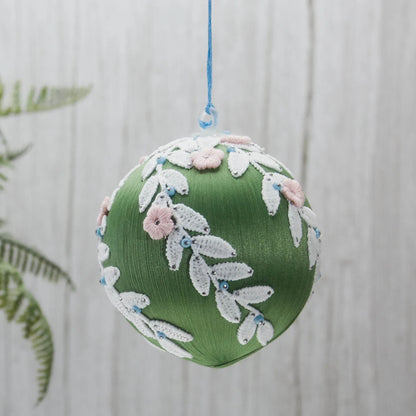 Christmas or Easter Beaded Ornament Ball embellished with flowers, trim, and beads. Handmade. (Olive).