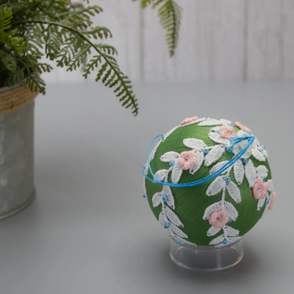 Christmas or Easter Beaded Ornament Ball embellished with flowers, trim, and beads. Handmade. Top Detail. (Olive).