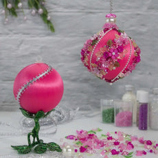 Christmas or Easter Beaded Ornament Ball Kit Project, DIY using pins and embelishments. (Deep Pink).