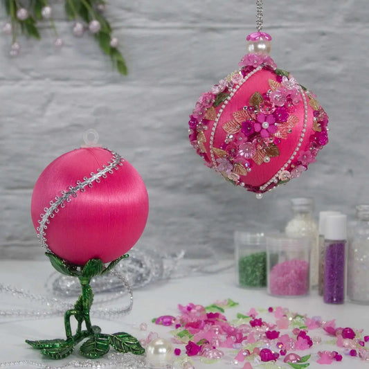 Christmas or Easter Beaded Ornament Ball Kit Project, DIY using pins and embelishments. (Deep Pink).