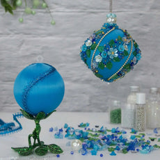 Christmas or Easter Beaded Satin Ornament Ball Kit Project, DIY using pins and embellishments. (Sky Blue).