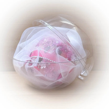 Christmas or Easter Beaded Ornament Ball embellished with acrylic  flowers, leaves, and crystal beads. Handmade. Packaging. (Deep Pink).