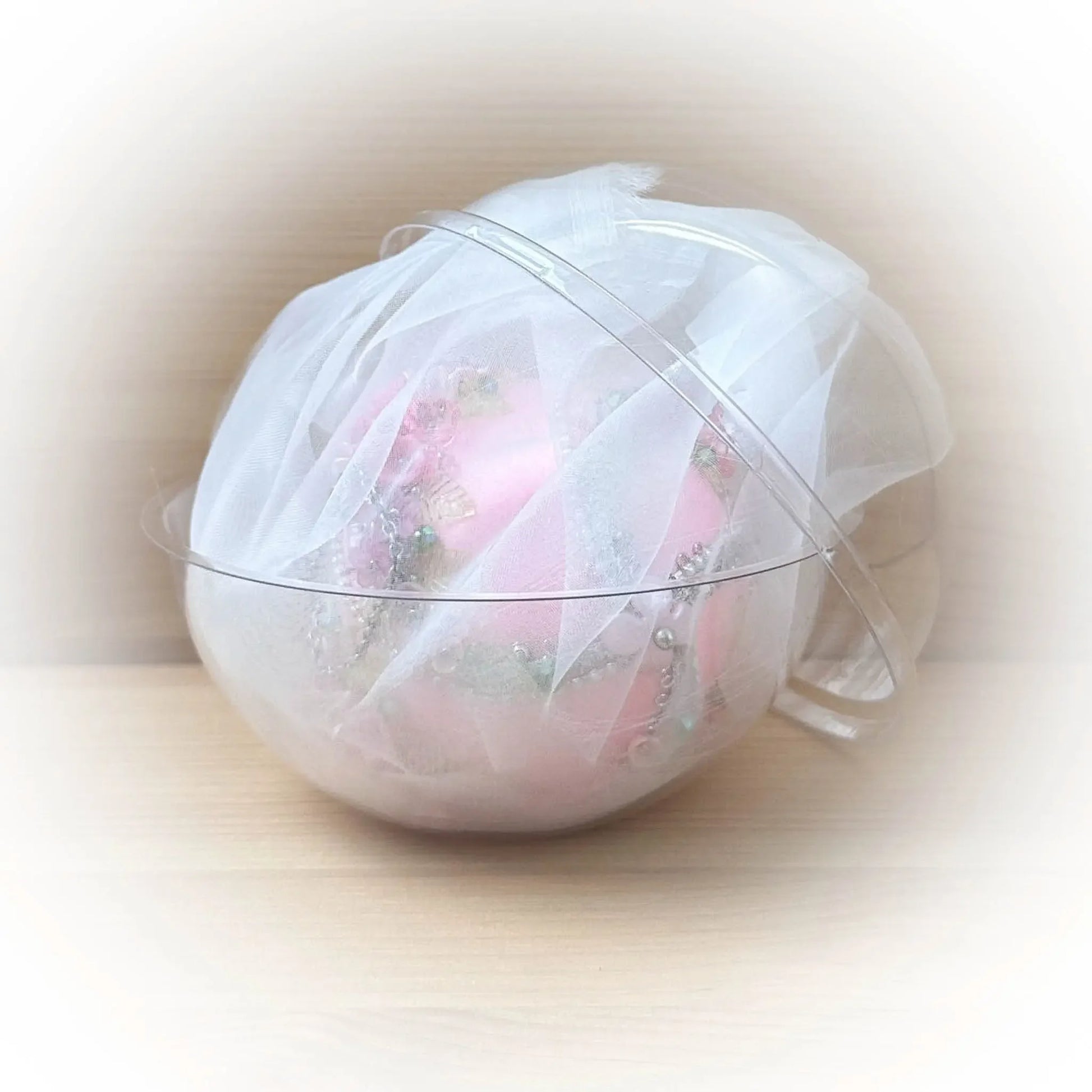 Christmas or Easter Beaded Ornament Ball embellished with acrylic  flowers, leaves, and crystal beads. Handmade. Packaging.(Light Pink).