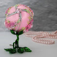 Load image into Gallery viewer, Christmas or Easter Beaded Ornament Ball embellished with acrylic  flowers, leaves, and crystal beads. Handmade. Bottom Detail. (Light Pink).
