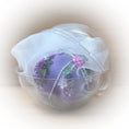 Load image into Gallery viewer, Christmas or Easter Beaded Satin Ornament Ball embellished with acrylic  flowers, leaves, and crystal beads. Handmade. (Medium Purple).
