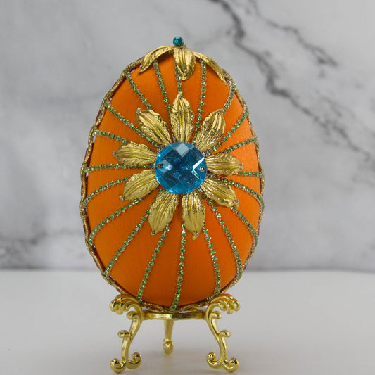 Handmade Beaded Easter Egg Ornament Gold and Orange