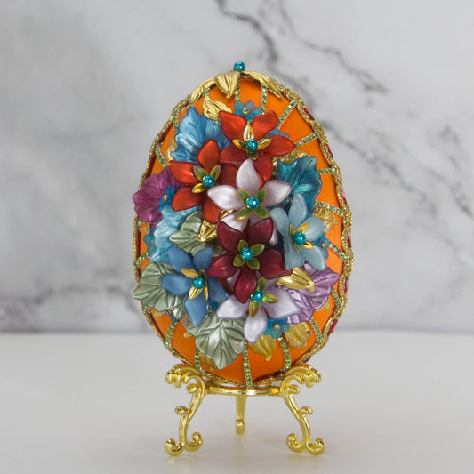 Handmade Beaded Easter Egg Ornament Gold and Orange