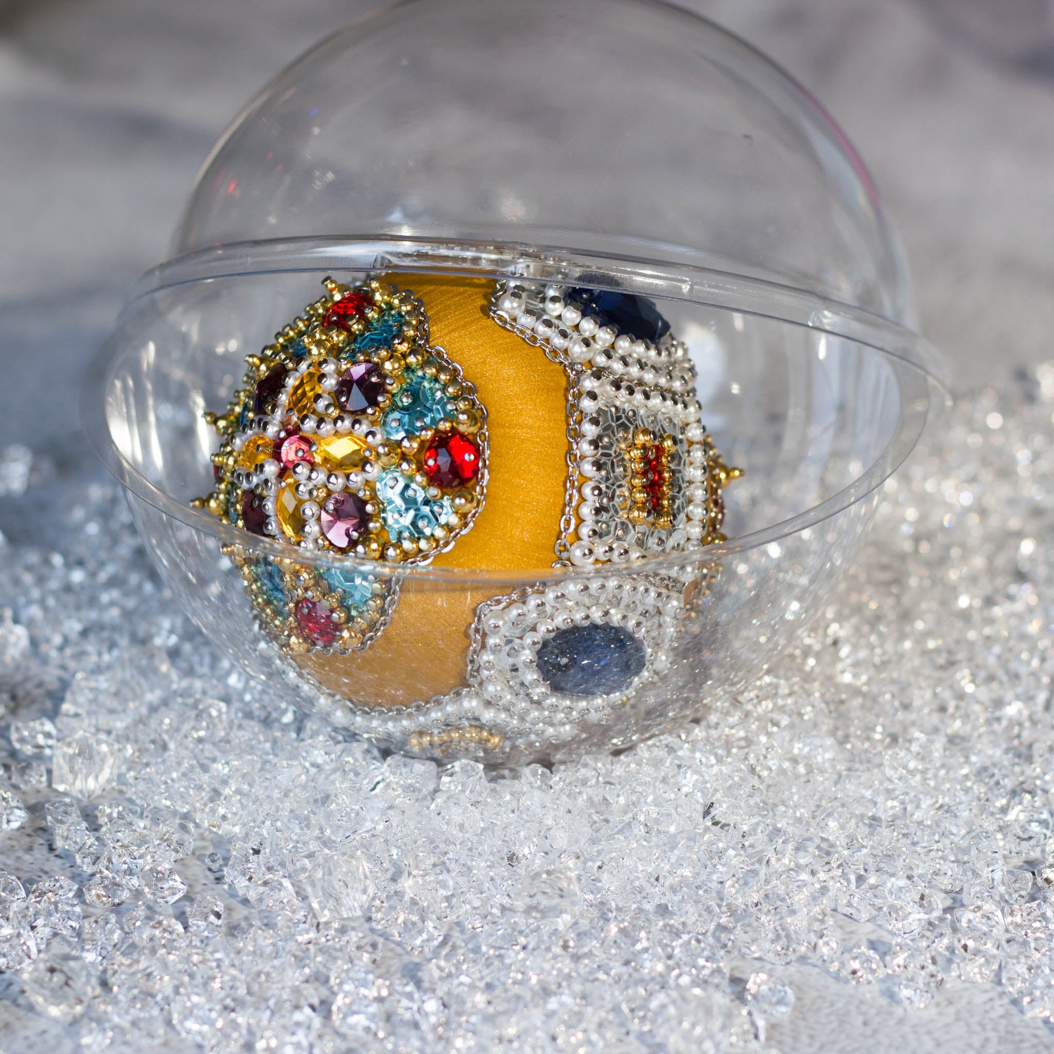 Gusornament Satin Ornament -Gold mustard color beaded Christmas Ornament, packed in a clear round plastic container, provided by Whim5seasons, for storage, very convenient.  (Gold)